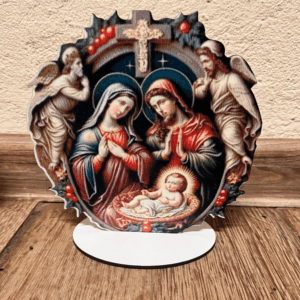 Decor de Crăciun cu Sfânta Familie și Pruncul Iisus – ornament spiritual pe suport