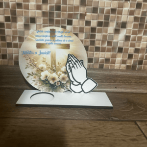 Tablou Religios Rotund din Lemn „Hristos a Înviat” cu Suport pentru Lumânare – Decor Spiritual de Paște