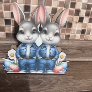 Suport Șervețele Paște din Lemn cu Iepurași